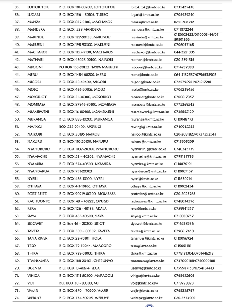 KMTC All Campus Contacts